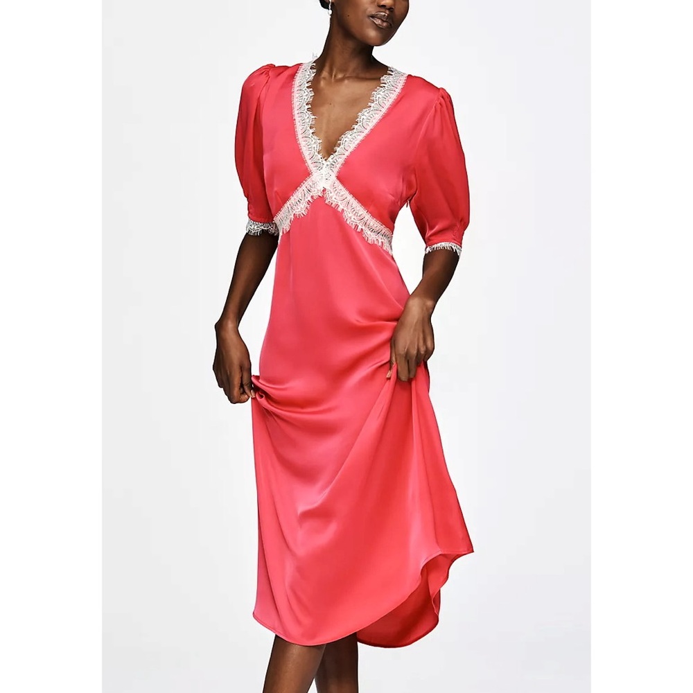 Anthropologie Sweetheart Lace Trim Midi Dress